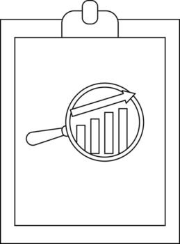 un portapapeles muestra un gráfico con un aumentador vaso terminado eso con ascendente barras y un flecha vector