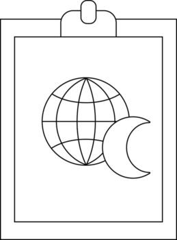 Clipboard with globe and crescent moon on paper minimalist black and white illustration vector