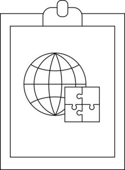 un portapapeles sostiene un globo gráfico con un rompecabezas rompecabezas pedazo diseño cerca eso vector