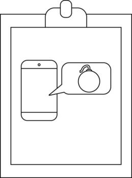 Blackwhite image Phone with a bomb in a speech bubble on a clipboard vector