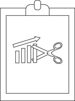 Clipboard with growth chart up arrow and scissors trimming the chart vector