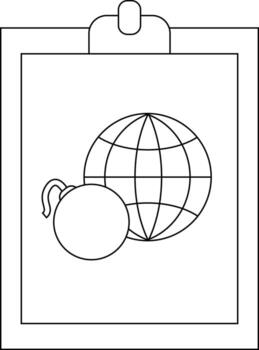 un portapapeles muestra un mundo globo con bomba resumido en negro y blanco vector