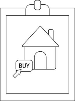 House on a clipboard with a BUY button and cursor vector