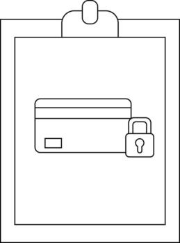 un portapapeles caracteristicas un crédito tarjeta junto a un candado simbolizando seguro financiero datos vector