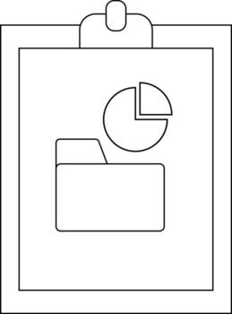 Clipboard with a document containing a folder icon and a pie chart vector