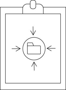 A clipboard with a folder icon in a circle and arrows pointing towards the center vector
