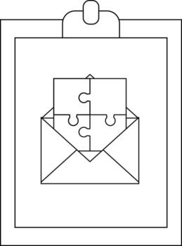 un portapapeles muestra un sobre conteniendo dos enclavamiento rompecabezas piezas vector