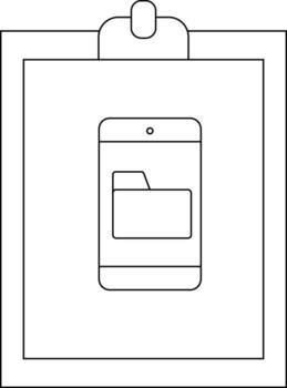 Clipboard holding smartphone displaying a folder icon Simple linear illustration vector
