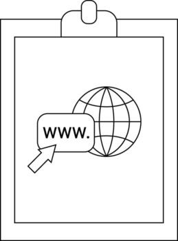 un portapapeles muestra un www etiqueta con un flecha señalando hacia un globo icono vector