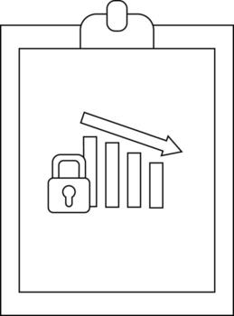 A clipboard holds a graph showing a downward trend with a lock icon positioned next to the graph vector