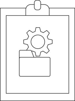 Gear on folder attached to clipboard Lines and shapes create a digital or drawn graphic vector