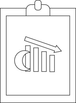 A clipboard displays a graph with decreasing columns an arrow pointing downward vector