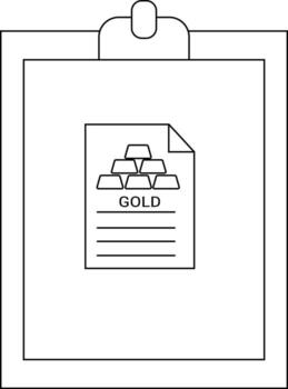 A document with a GOLD label and gold bar graphics displayed on a clipboard vector