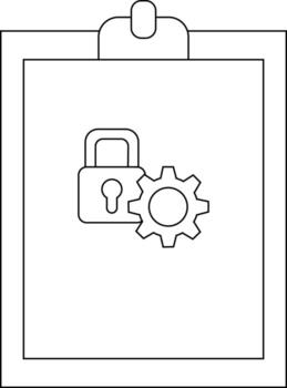 portapapeles con un candado y engranaje representado en sencillo línea Arte vector