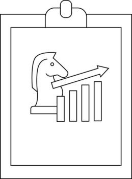 Clipboard with a chess horse upward arrow and three vertical bars representing a business growth chart vector