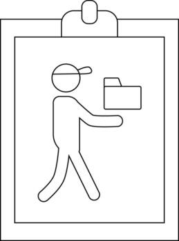 Outline drawing of person with cap holding folder inside clipboard minimalistic vector