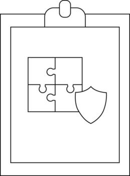 un portapapeles con un 4 piezas rompecabezas y un proteger símbolo desplegado en el documento vector
