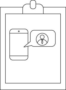 un portapapeles con un teléfono mostrando un contacto icono en un habla burbuja vector