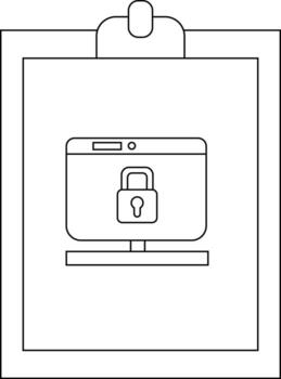 A computer monitor with a padlock symbol on it set on a clipboard vector