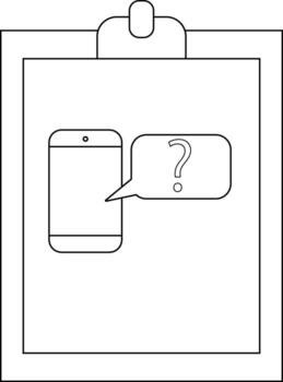 A cell phone is on a clipboard next to a talk bubble with a question mark vector