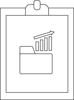 A clipboard displays a file folder icon topped with a rising graph and arrow vector