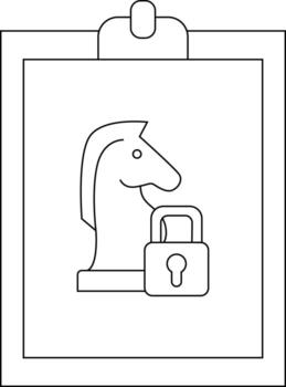 A notepad with a chess knight figure and padlock drawing on the page suggesting strategy or security vector