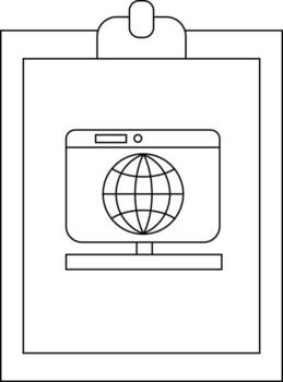 A computer monitor on a clipboard showing a globe on the screen vector