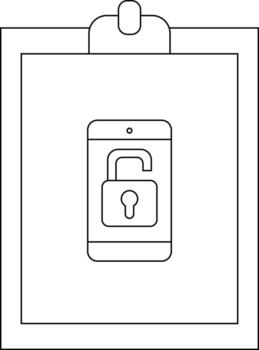 A smartphone with an unlocked padlock on the screen set on a clipboard vector