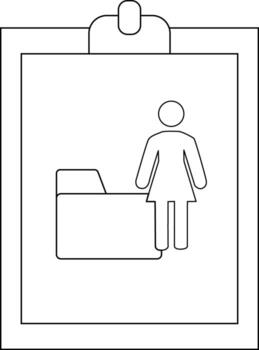 un portapapeles sostiene un documento con íconos de un mujer y un archivo carpeta vector