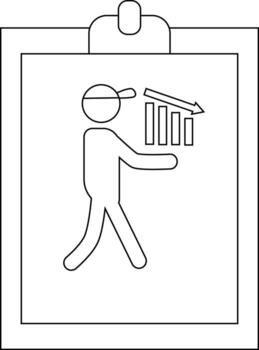 Line art of a person holding a chart with a declining graph on a clipboard vector