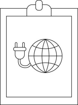 un portapapeles muestra un mundo globo conectado por un cable a un de dos puntas eléctrico enchufe vector