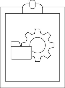 un portapapeles con un documento demostración un carpeta icono y un engranaje icono vector