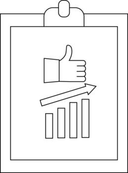grafico demostración Progreso con un pulgares arriba en un portapapeles vector