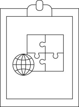 portapapeles con un cuatro piezas rompecabezas y un globo gráfico vector