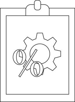 A gear behind two O shapes slashed on a clipboard vector