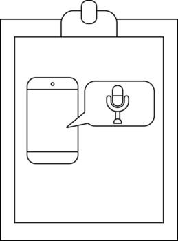 A clipboard features a phone with a microphone bubble suggesting voice recording vector