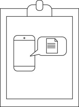 A clipboard holds a phone with a speech bubble of a document icon vector