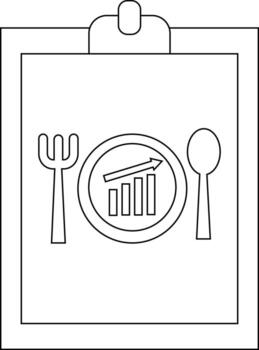Clipboard with a plate showing a rising bar graph accompanied by a fork and spoon vector