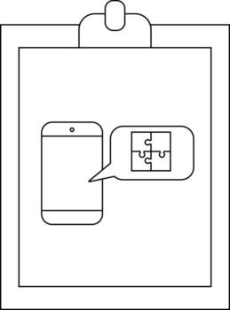 A clipboard features a phone with a puzzle icon in a speech bubble suggesting problemsolving vector