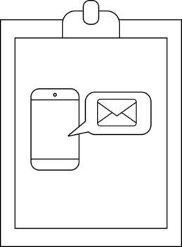 A clipboard displays a phone with a speech bubble containing an envelope vector