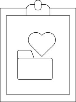 un portapapeles sostiene un documento con un carpeta icono debajo un corazón símbolo vector