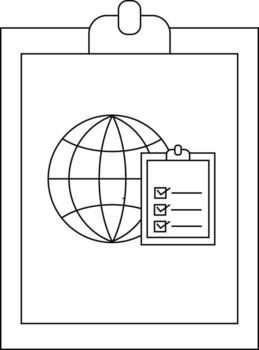 A clipboard shows a globe behind another clipboard with checklist markings on it vector
