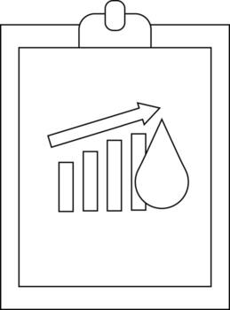 A clipboard displays a bar graph with a water droplet and an arrow pointing upward vector
