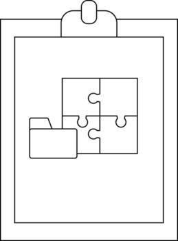 A clipboard displays a fourpiece jigsaw puzzle and a file folder vector