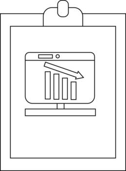 A clipboard with a monitor displaying a declining bar graph vector