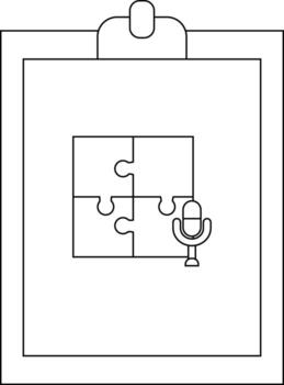 portapapeles con un rompecabezas y micrófono limpiar línea Arte vector