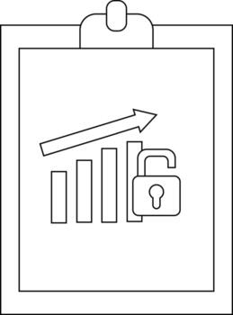 Clipboard with an upward chart open lock and arrow vector
