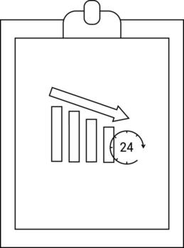 Clipboard with downward chart bars arrow 24 in circular arrow conveying a concept vector