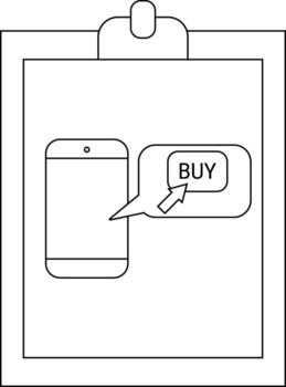 A phone with a BUY button is placed on a clipboard vector
