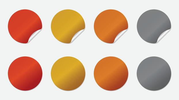 Metallic Round Stickers with Peeled Corner Effect on White Background vector